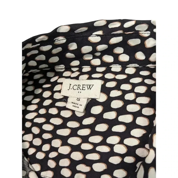 J.Crew Women's Small Button Up Blouse Black with White & Tan Dots Front Pocket - Picture 8 of 10